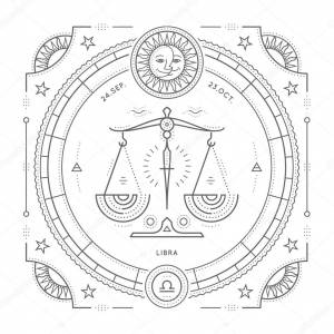 Винтажная тонкая линия Знак зодиака Весы
