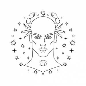 Знак зодиака рак в стиле линейного искусства на белом фоне