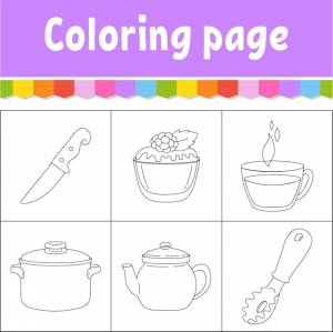 Тема посуды страница раскраски для детей