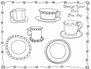 Раскраски Раскраска Чайный сервис посуда