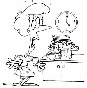 Раскраски Посуда, Раскраска Грязная посуда кухня