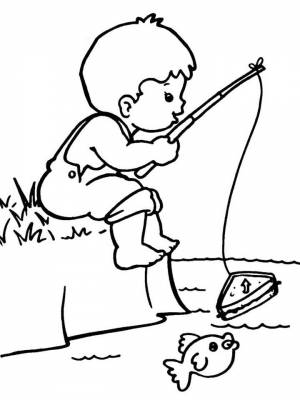 Раскраска Рыбалка черно белая для девочек