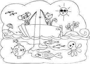 Раскраски Раскраска Рыбалка с лодочки