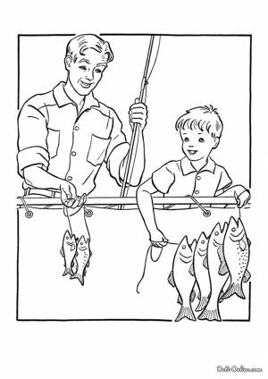 Раскраска Папа и сын на рыбалке 23 февраля