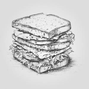 Чернильный набросок бутерброда элемент питания для меню  дизайна вывески векторная иллюстрация