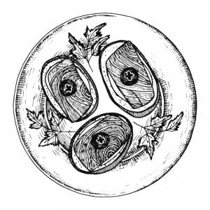 Бутерброды с лососем на тарелке вектор изолированный ручной рисунок