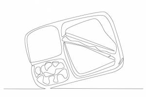 Бутерброды и овощи для школьных принадлежностей обед в школе рисунок одной линии