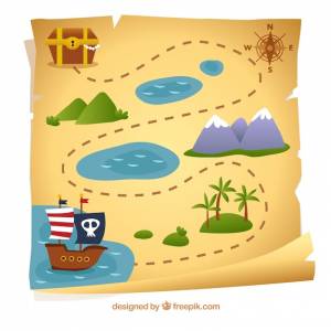 Карта пирата с тропой к сокровищу