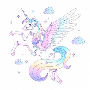 Красивая радуга единорог пегас иллюстрация