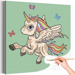 AAAA-C1333 Радужная единорожка пегас с бабочками Единорог Животные Для детей Деские Для девочек Раскраска картина по номерам на холсте недорого