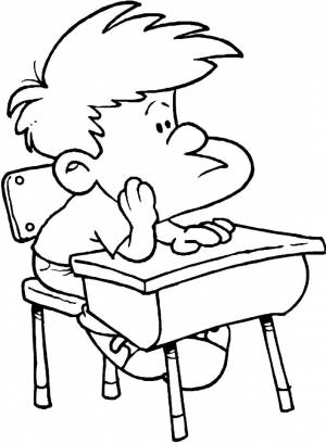 Ученик за партой рисунок карандашом