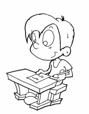 Раскраски партой, Раскраска Мальчик в школе сидит за партой школа