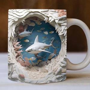 Забавная 3D кружка в виде акулы с ручкой, подходит для посудомоечной машины, для микроволновой печи, новинка, кофейная чашка, чашка для молока, сока, чая, подарки с акулами