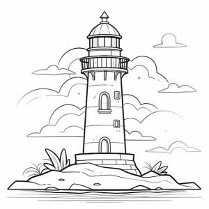 Черно-белый рисунок маяка на маленьком острове с генеративным ии
