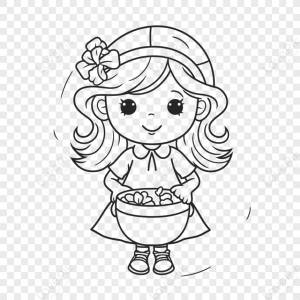 страница раскраски с маленькой девочкой с рисунком эскиза корзины вектор,рисование линий,тело человека,толстые линии изображение_Фото номер 380528865_EPS Формат изображения_ru