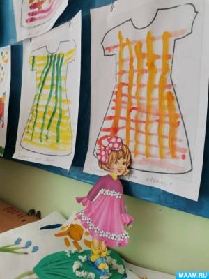 Фотоотчёт занятия по рисованию «Клетчатое платье для куклы» в младшей группе