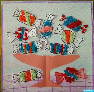 Конспект занятия по аппликации из салфеток «Конфеты для куклы Ани» младший дошкольный возраст