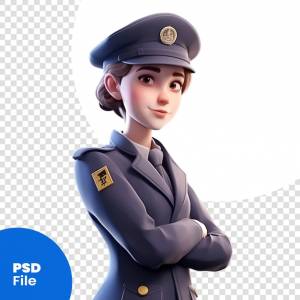 3d иллюстрация женщины-полицейского; изолированный на белом фоне psd шаблон