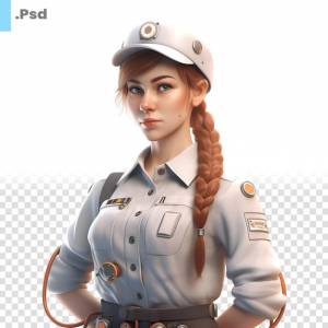 Psd-шаблон 3d-рендеринга женщины-полицейского на белом фоне