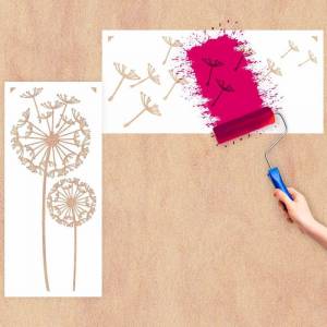 Трафарет цветы одуванчики на стену в гостиную, спальню, прихожую, 210х210 см одноразовый из самоклеящейся