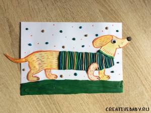 Аппликация Такса в свитере с шаблоном