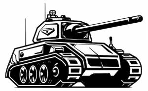 Черно-белый рисунок танка со словом танк на нем