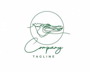 Рептя аллигатор крокодил дизайн логотипа векторный шаблон line art outline для бизнес-бренда компании