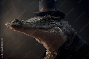 alligator in a top hat, generative ai Иллюстрация Stock