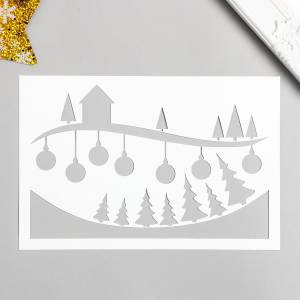 Трафарет ЕЛОЧНЫЕ ШАРИКИ, 24*16см, 0,1мм пластик 9211146, товары для рукоделия