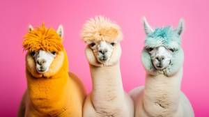 Три альпаки разных цветов, одна из которых лама