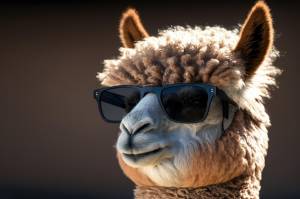 Фотография альпаки, одетой как человек в солнцезащитных очках, генеративный искусственный интеллект