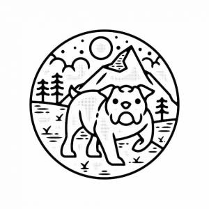 Собака домашнее животное на открытом воздухе минималистичный винтажный логотип значок шаблон монолинии иллюстрация премиум векторы