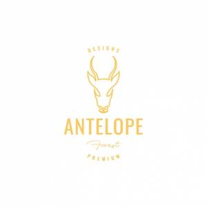 Голова антилопы с длинным рогом оленя быстро бегает по лесу, саванна, трава, дизайн логотипа, векторная иконка, шаблон иллюстрации