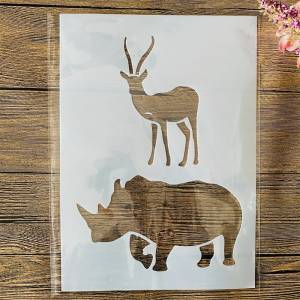 Трафареты  для самостоятельного нанесения слоев оленя и носорогов, 29 см