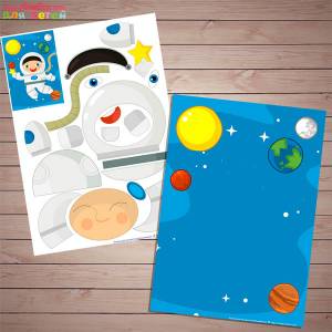 Аппликация на День Космонавтики, аппликация Космонавт  для печати