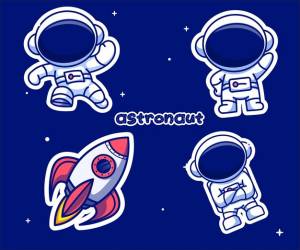 Симпатичная пачка космонавтов иллюстрации значок вектор плоский мультяшном стиле