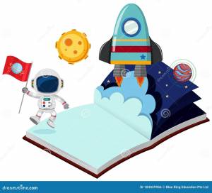 Астронавт и ракета в книге иллюстрация вектора