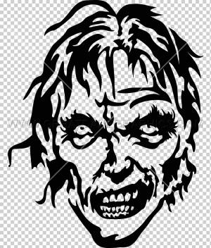 Черно-белый Арт Трафарет, зомби, лицо, монохромный, голова png