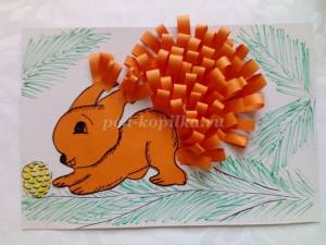 Объёмная аппликация из цветной бумаги для детей Белка