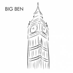 Рисунок башни с часами биг бен с флагом вектора баннера национального дня соединенного королевства