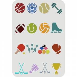 Трафарет для спортивной тематики, разные шарики, гантели, катание на коньках, бокс, трофеи, рисование многоразового использования, 11,7x8,3