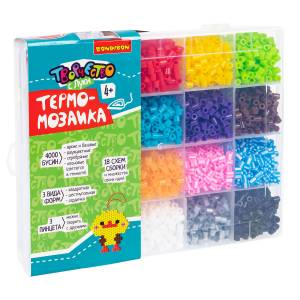 Набор бусин для ТЕРМОМОЗАИКИ МЕГА БОКС 4000 бусин, 18 схем, 3 формы, 3 пинцета, Творчество с Луки Bondibon