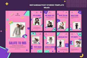Плоский дизайн музыки instagram рассказы шаблон дизайна