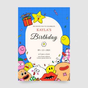 Ручной обращается модный мультяшный шаблон приглашения на день рождения