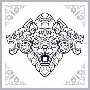 Голова цербера zentangle искусства, изолированные на белом фоне