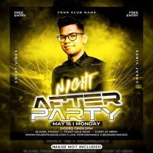 Psd похмельный клуб музыка диджей вечеринка флаер плакат социальные сети и шаблон веб-баннера