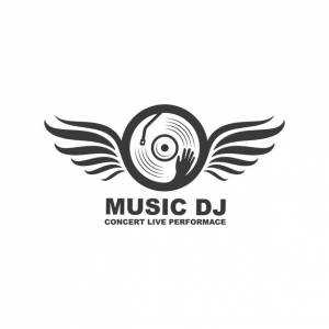 Музыкальный диджей на виниловых дисках с крыльями, концепция векторной иконки, шаблон дизайна иллюстрации