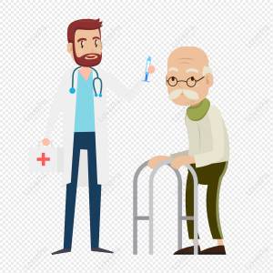Мультяшный доктор лечит пожилой декоративный материал изображение_Фото номер 401126219_AI Формат изображения_ru