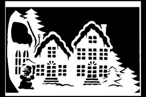 Трафареты Новогодние Домики для вырезания из бумаги