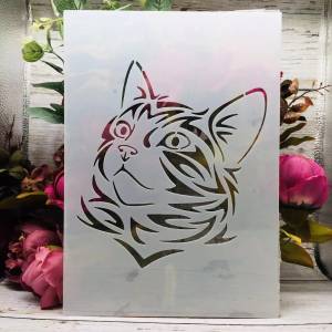 Трафареты  29*21 см с изображением головы кошки для домашних животных, для самостоятельной сборки слоев, настенная живопись, искусственные декоративные трафареты